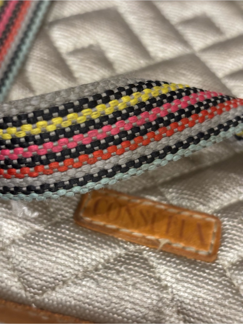 Consuela Quilted Crossbody Bag in Cream with Multicolor Strap - Picture 3 of 14